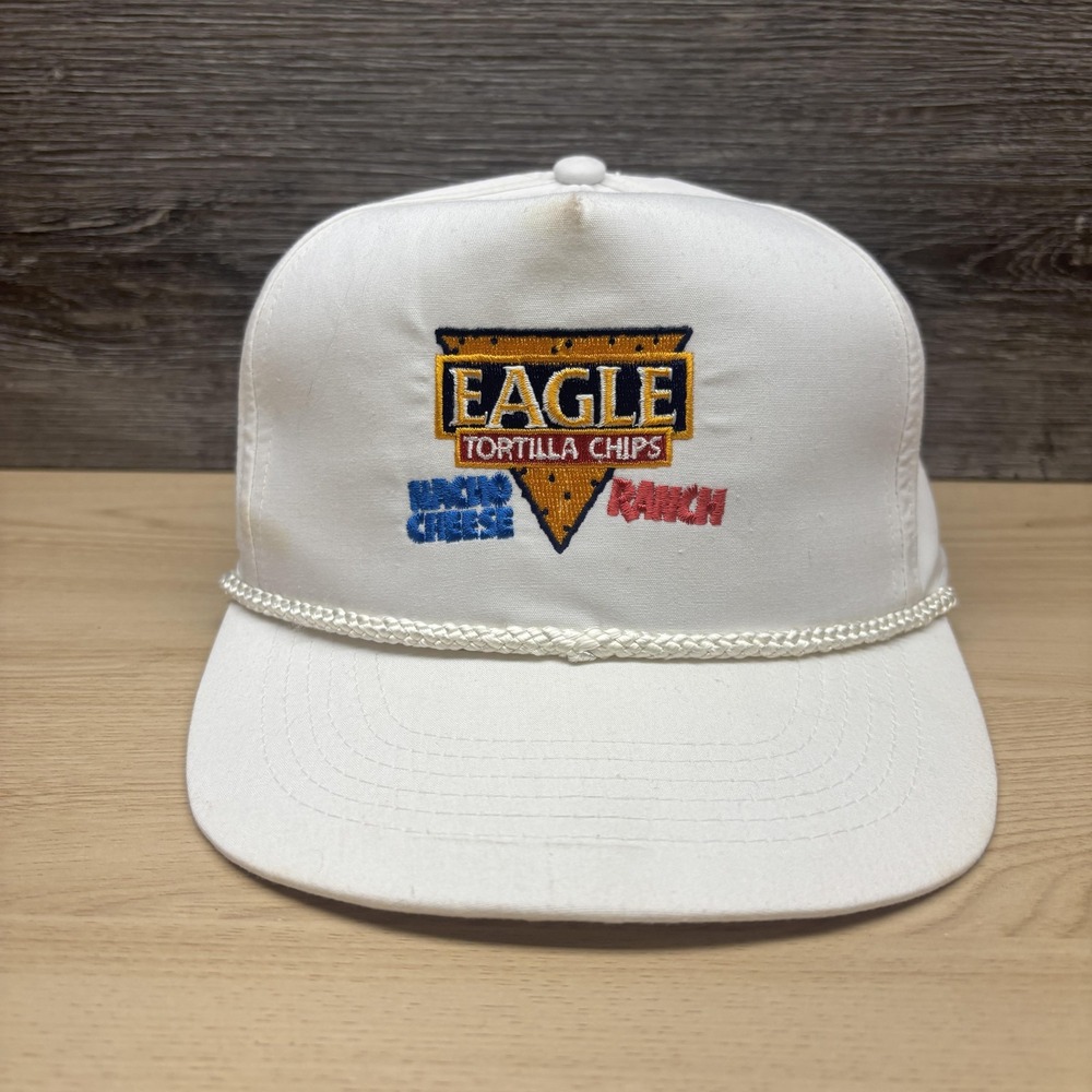 Vintage Eagle Tortilla Chips Hat Cap Snap Back White Advertising Mens 80s